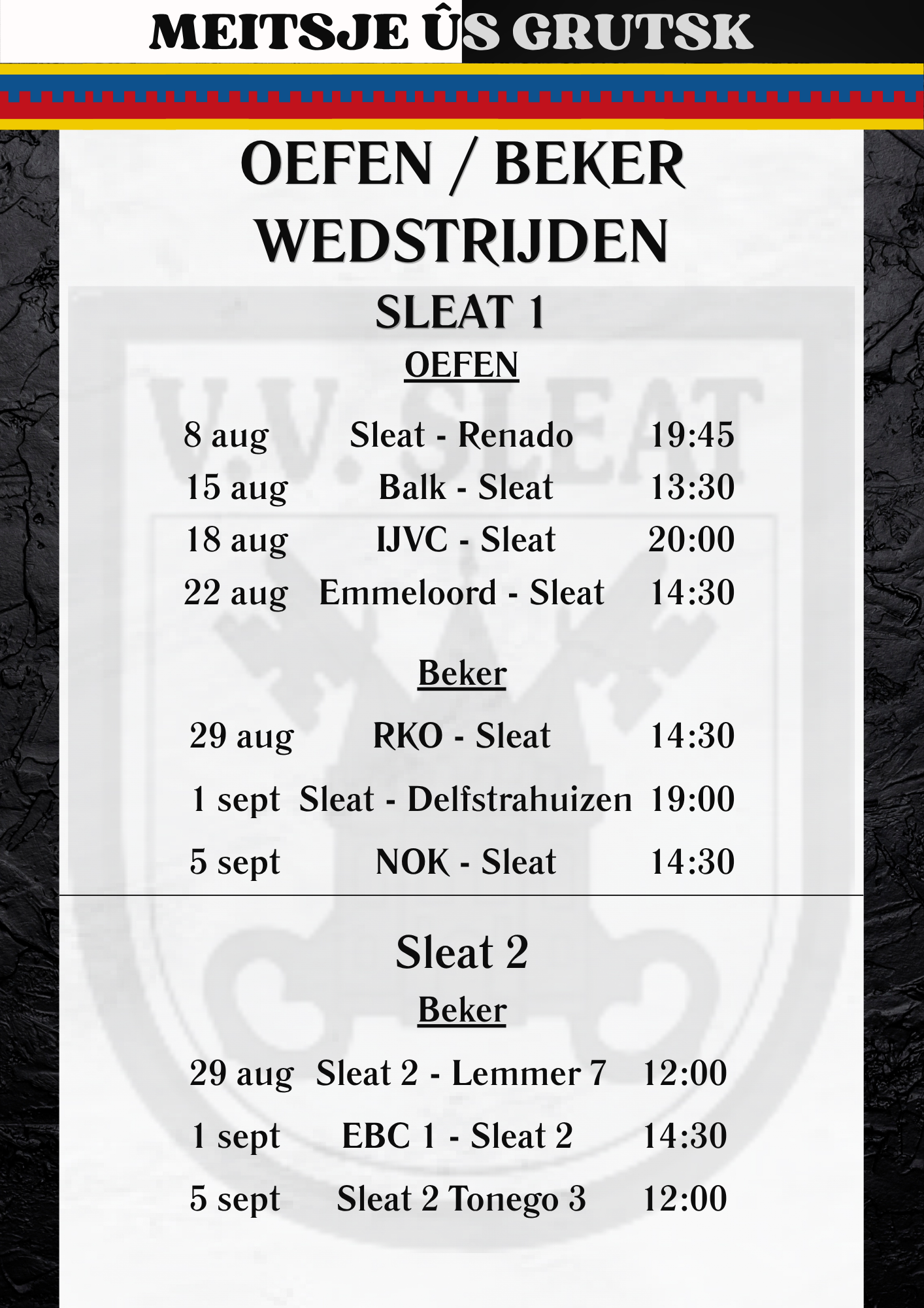 Programma oefen / beker Sleat 1 & Sleat 2