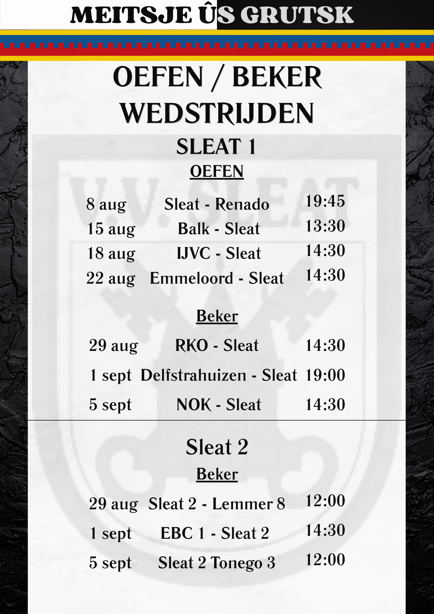 Programma oefen / beker Sleat 1 & Sleat 2
