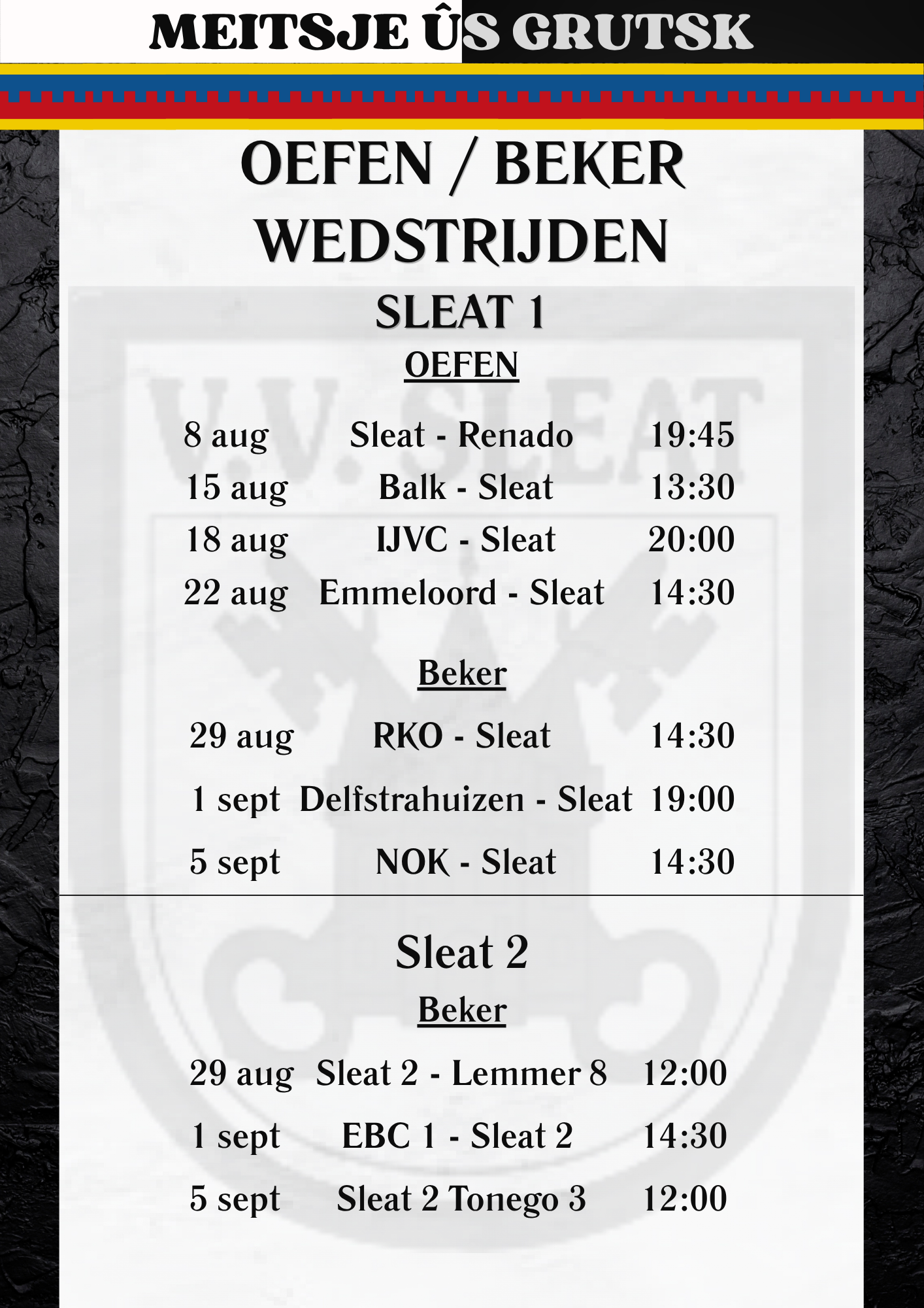 Programma oefen / beker Sleat 1 & Sleat 2